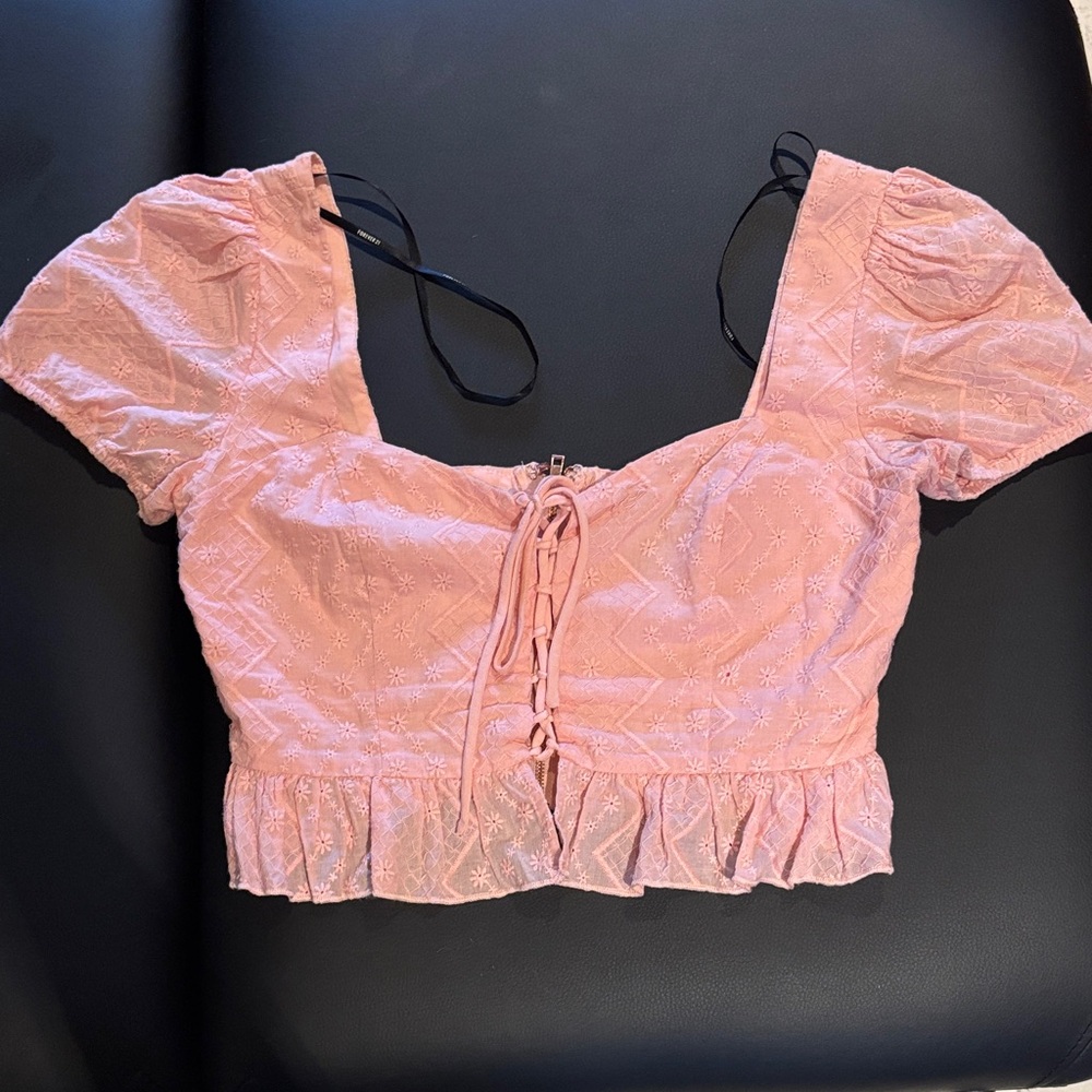 Forever 21 Blush Lace-Up Crop Top